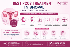 PCOS awareness infographic featuring common symptoms, causes, fertility support, and treatment options for women with PCOS.